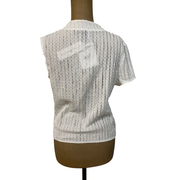 With Jean Loulou Top Crewneck White Sheer One Sleeve Floral Detail New size XL - Picture 6 of 8